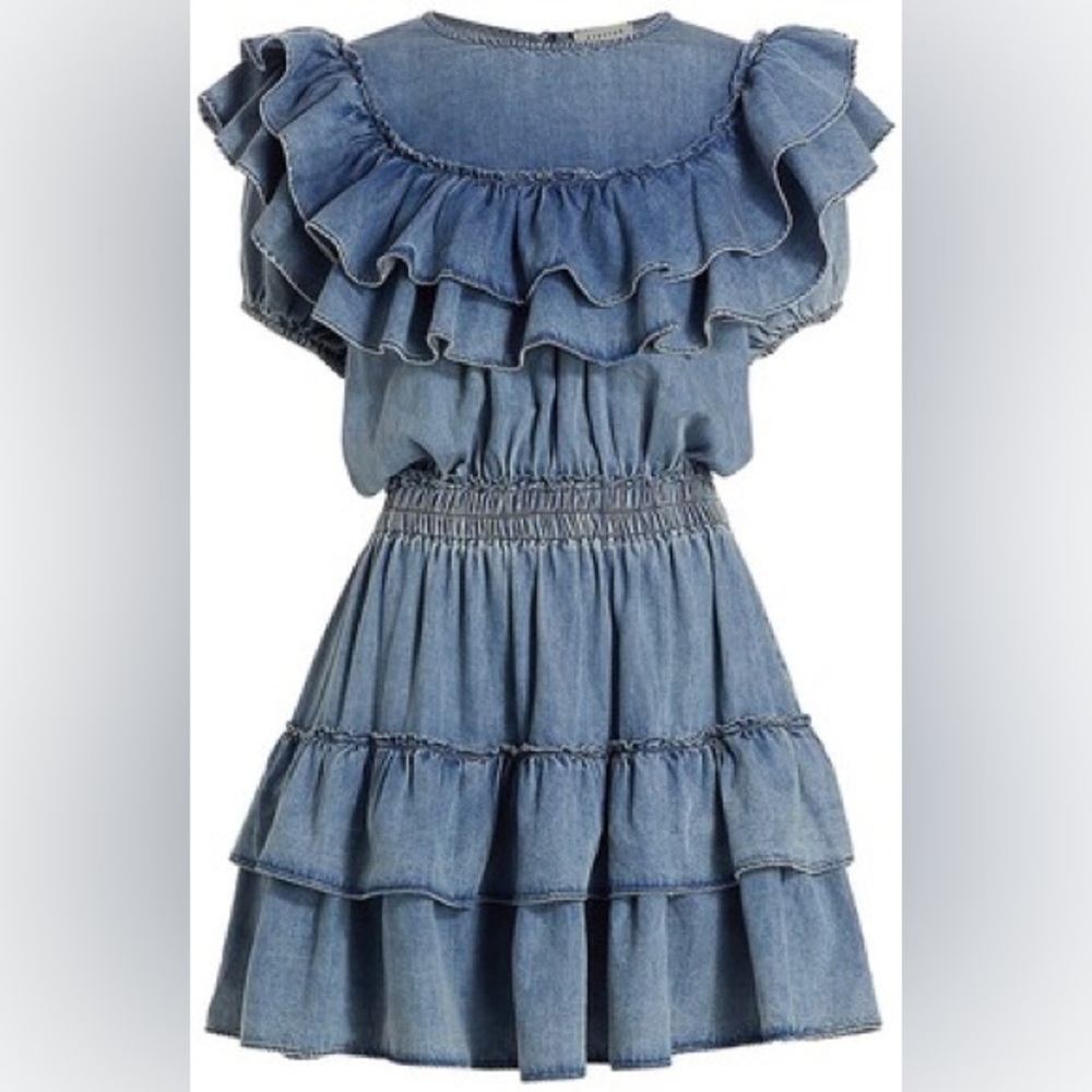 Stellah Denim Ruffle Minidress Womens Size S